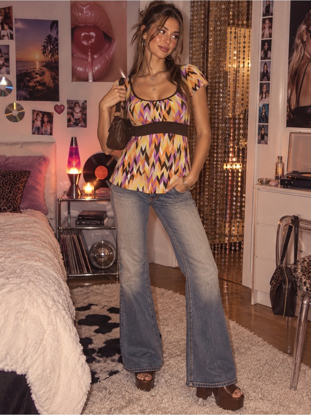 B-Wear Multicolor Geometric Empire Waist Babydoll Top